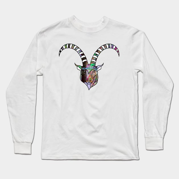 Glitch Art Neon Goat Glitchcore Long Sleeve T-Shirt by raspberry-tea